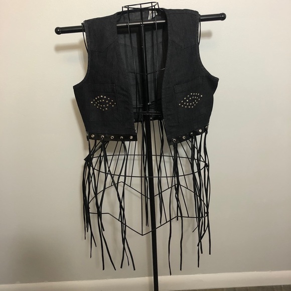 Boho Jackets & Blazers - New Denim & Fringe Hippie Biker Vest, Faux Leather